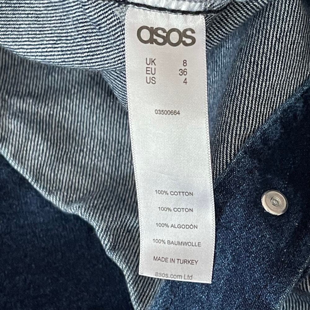 Asos Full Button Front Straight Cotton Blue Denim Jean Pockets Womens Skirt 4 - Picture 4 of 4